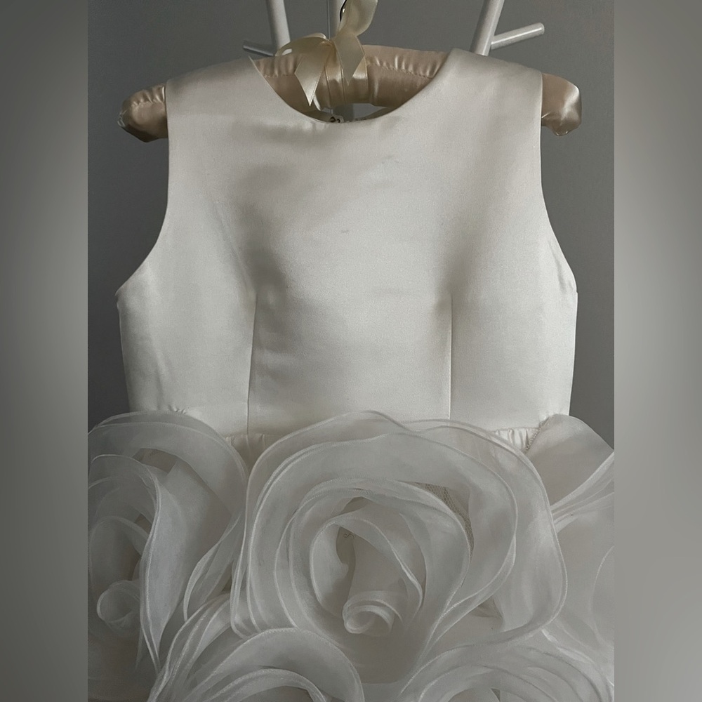 Teter Warm Elegant Eggshell/Off-White satin & Floral Tule Kids Dress